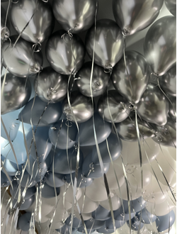 Шары серебристый, белый, ретро голубой 100 шт под потолок