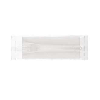 Комплект вилка прозрачная, 180мм ПС+ салфетка белая 1-сл. 400 штук в коробке (4601в)