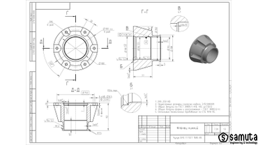 Фланец нижний. Технический чертеж построен на основе стандарта ГОСТ 2.109-73 ЕСКД.
