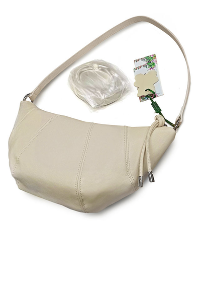 (АРТИКУЛ: 9911/1) СУМКА ЖЕНСКАЯ "КРУАССАН", НЕБОЛЬШАЯ, НАТУРАЛЬНАЯ КОЖА, БЕЖЕВО-СЕРАЯ "СЛОНОВАЯ КОСТЬ", С ДВУМЯ ПЛЕЧЕВЫМИ РЕМНЯМИ