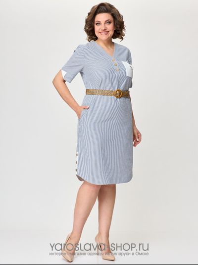 Модель :2393.Женское платье прямого силуэта в полоску