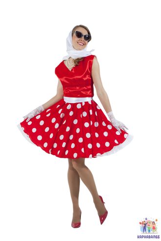 Платье в стиле 50-х белый горох и красный верх, 48-50