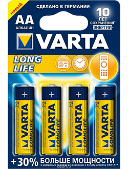 Батарейка AA щелочная Varta LR6-4BL Longlife (4106) в блистере 4шт.