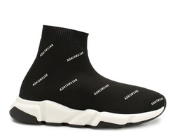 Кроссовки Balenciaga Speed trainer черно-белые с логотипом детские