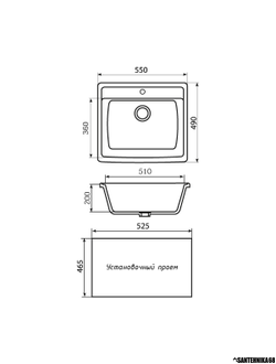 Мойки из искусственного мрамора MIXLINE ML-GM15 490*550*200мм прямоугольная