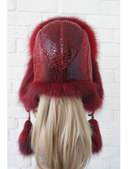 Ушанка "Полярная звезда" цвет брусника + блюфрост брусника