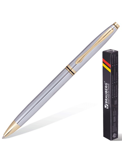 Ручка бизнес-класса шариковая BRAUBERG "De Luxe Silver", корпус серебристый, узел 1 мм, линия письма 0,7 мм, синяя, 141414