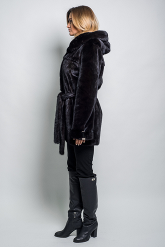 Норковая шуба женская куртка парка Лилия натуральный мех  с капюшоном, зимняя, черная арт. ц-021