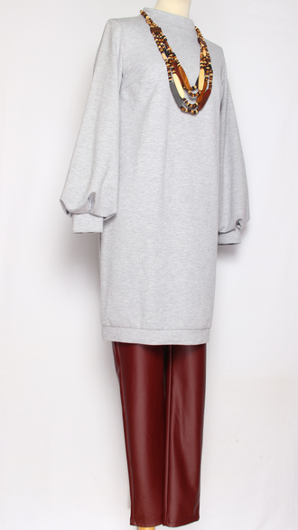 Платье-туника трикотажное "Стойка меланж" серое  р.42,44,46,48