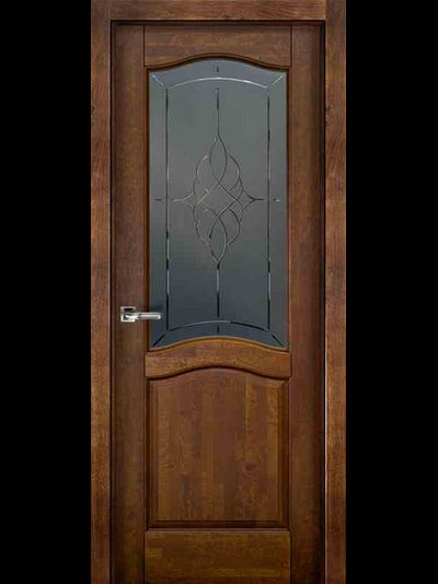 Дверь со стеклом Лео, мореный массив орех античный