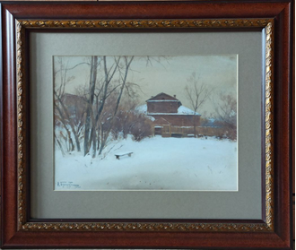 Бурхардт Фёдор Карлович (1854 - 1919) Зимний пейзаж 1902 г. Бумага на картоне, акварель 25,3Х34,7 (1217)