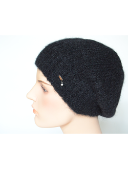 Черный вязаный женский берет мохеровый Vizio Италия 6946 BO