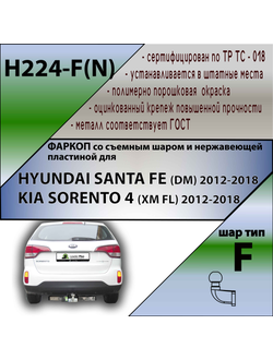 ТСУ для HYUNDAI SANTA FE (DM) 2012-2018/ KIA SORENTO 4 (XM FL) 2012-2018 (C НЕРЖ. ПЛАСТИНОЙ)
