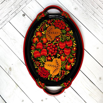 Поднос Овал-1 200*300 мм тарелка с росписью Хохлома