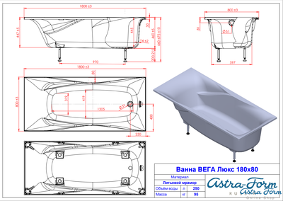 Astra-Form ванна Вега Люкс 180/80 см белая