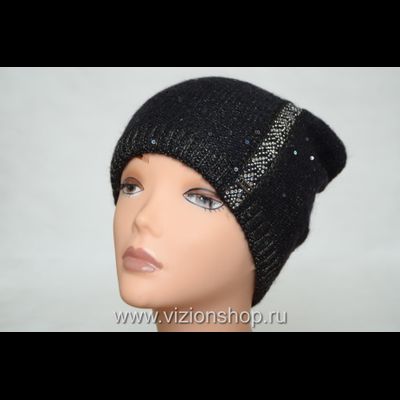 Черная шапка с пайетками Vizio Италия 6160 зима 2019