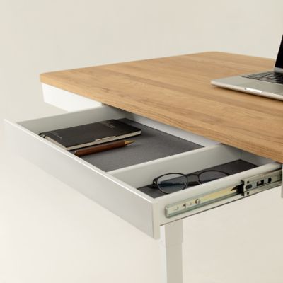 Умный стол 140×70 белый | массив дуба