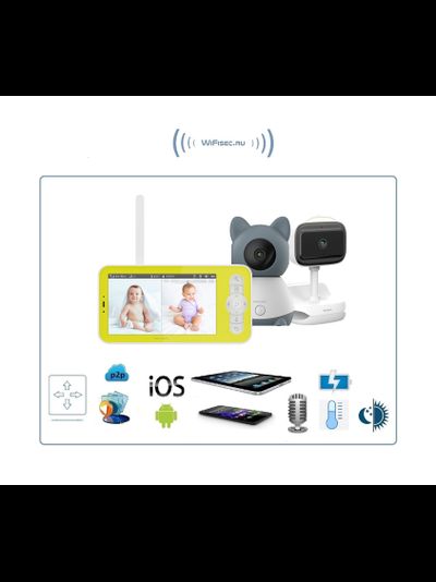 Видеоняня Ramicom VRC300400C, монитор 12,7 см. и 2 камеры: поворотная и с креплением-прищепкой с аккумулятором,  с аккумулятором в мат. блоке и с DVR, HD