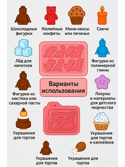 Силиконовая форма "Динозаврики" 18,7*12,5см, 8 ячеек