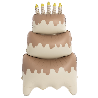 Шар 3D (47''/119 см) Фигура, Торт со свечками, Бежевый, Сатин
