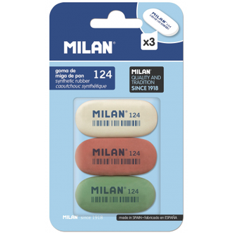 Ластик каучук Milan 124, 3 штуки в блистере (BMM9203)