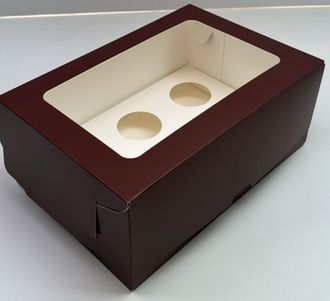 Коробка на 6 капкейков с прям. окном (шоколад), 235*160*100мм