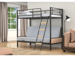 Двухъярусная кровать-диван Дакар 2 Черный (вставки дуб молочный) фото