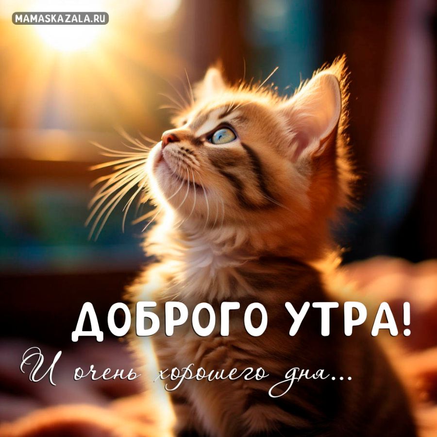 Котёнок на открытке доброе утро