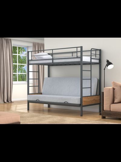 Двухъярусная кровать-диван Дакар 1 Серый (вставки дуб крафт табак)