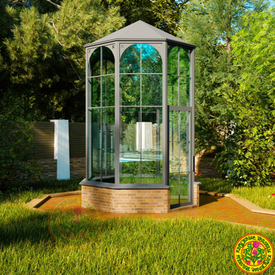 Крупный план уплотнительной резинки по периметру закаленного стекла оранжереи ИДЭН, коричневый профи