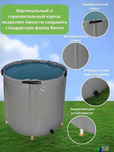 Складная емкость для воды EKUD на 2000 литров (h=100см) с крышкой