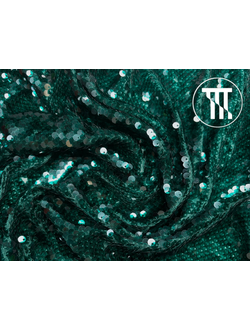 Пайетки на сетке-стрейч "Чешуя", цв. Изумруд