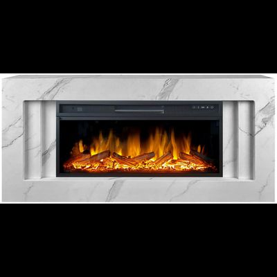 Линейный электрокамин Line WT-MR белый мрамор с очагом Vision 42 LOG LED