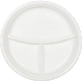 Тарелка одноразовая d 220мм, 2-х секционная, белая, ПП, 100 штук в упаковке