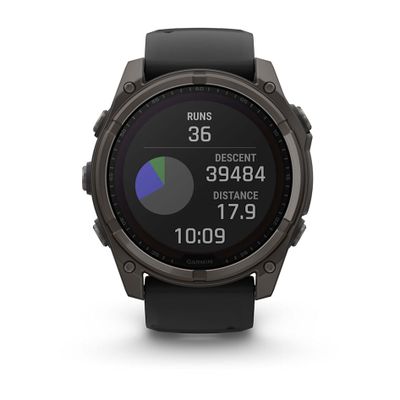 Умные часы Garmin Fenix 8 - 51 мм Solar, Sapphire титановый угольно-серый с DLC-покрытием и черным ремешком (010-02907-11)
