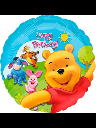 Фольгированный шар с гелием круг "Винни пух С днем рождения!" 46см