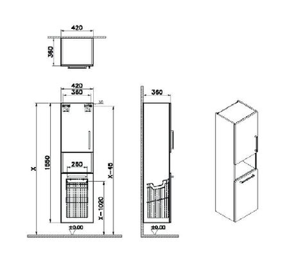 Пенал высокий, Vitra Root, 40 см, с корзиной для белья, кордоба, левосторонний, 68009