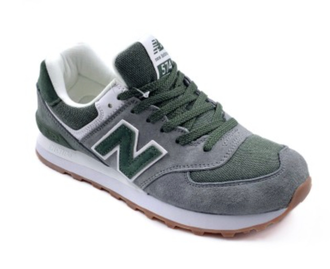 New Balance 574 Classic (Серые с зеленым) сбоку