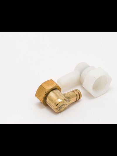 Уголок для душевой кабины пластиковый и латунный с накидной гайкой 1/2"х12мм под 90 гр.