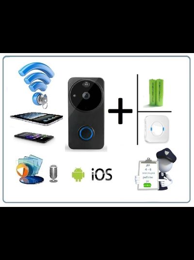Автономная WiFi вызывная панель - видеодомофон с DVR и выносным блоком звонка. HD (чёрная)