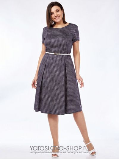 Женское платье А-силуэта темного синего цвета в мелкий рисунок