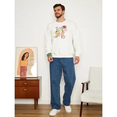 МУЖСКОЙ СВИТШОТ БЕЛЫЙ "ЦВЕТОЧНЫЕ КЕДЫ"