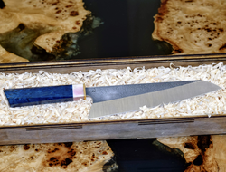 Нож ручной работы Gyuto Y82 / сталь D2 / карельская береза / синий