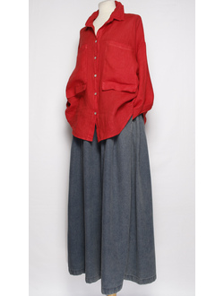 Рубашка лён "БОЛЬШИЕ КАРМАНЫ" красная  р.48-54