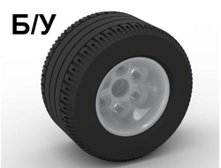 ! Б/У - Wheel 36.8mm D. x 26mm VR with Axle Hole with Black Tire 49.6 x 28 VR 6595 / 6594, Pearl Light Gray (6595c02) - Б/У