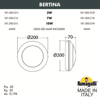 Светильник настенный Fumagalli BERTINA 1B1.000.000