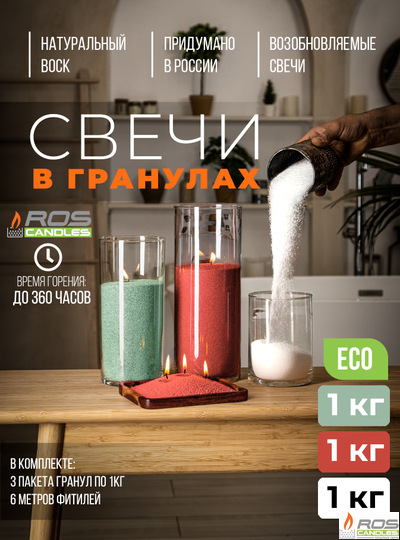 Набор цветных свечей: мятные "Мятный" - 1кг; красные "Терракот" - 1кг; белые "Бизнес" - 1кг