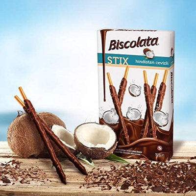 Палочки Biscolata покрытые молочным шоколадом с кокосовой стружкой