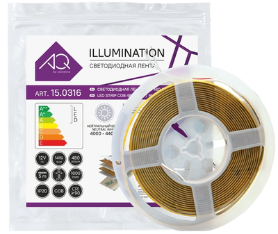 Лента светодиодная COB  2400LED, 12V,  НЕЙТРАЛЬНЫЙ белый (4000-4400к), 70W/5м, 8мм, IP20  (15.0316)  AQ
