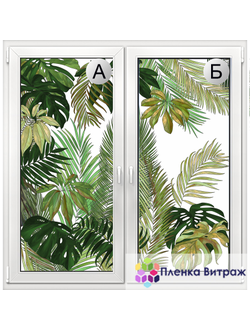 Витражная пленка с  тропическими листьями,витражная пленка самоклеющаяся с рисунком под заказ